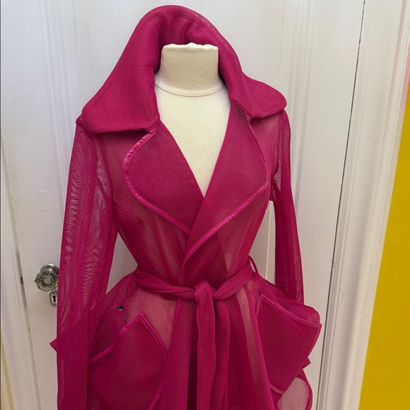 One of a Kind unique Vibrant Pink Sheer Trench Coat- Sz Med - Picture 7 of 7